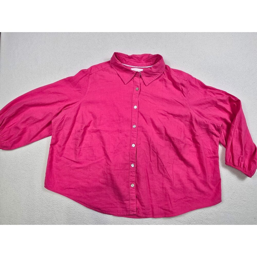 Cynthia Rowley Pink Button-Up Shirt Large Linen Blend